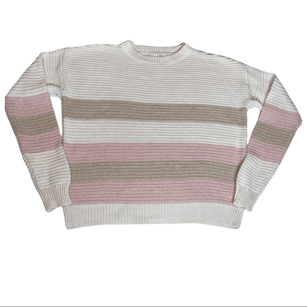 Time and Tru Relaxed Fit Winter White Combo Knit Sweater Women's Size S (4-6)